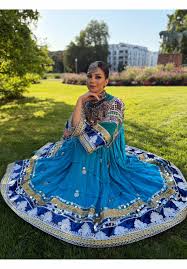 Sapphire Afghan Kuchi dress in full skirt